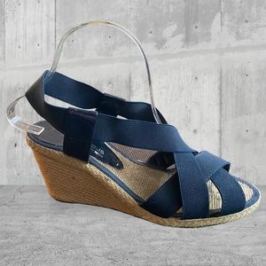 Andre assous navy blue elastic strappy woven espadrille chunky heel 9